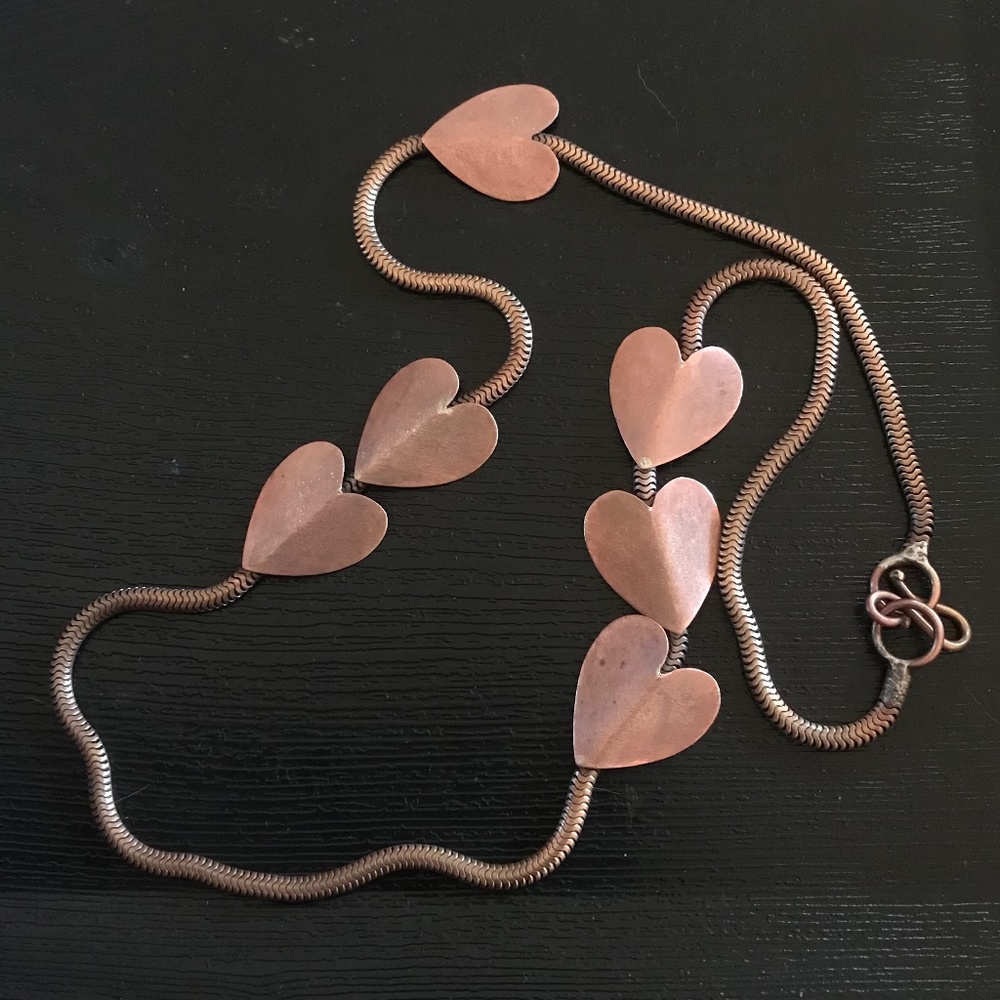 Copper hearts necklace 27-inch
